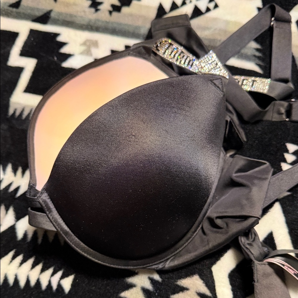 Victoria's Secret Black Satin Bra with Rhinestone Accents